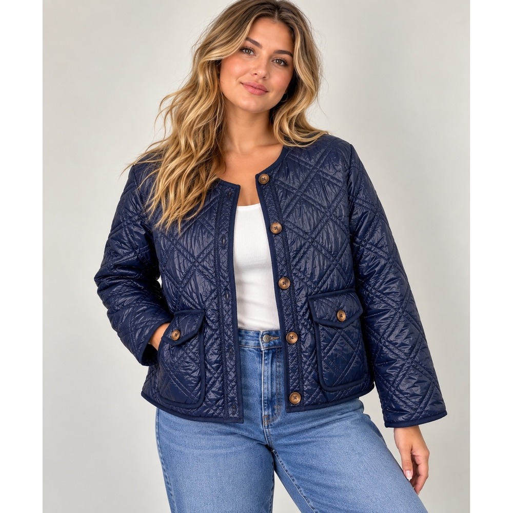 Time and Tru XL Quilted Barn Jacket Navy Blue Chore Utility Coat Cottagecore